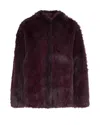 Patrizia Pepe Soft Fluffy Jacket In Purple And Red In Brown