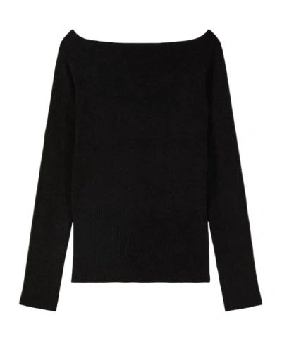 Patrizia Pepe Soft Wide Neckline Sweater In Black