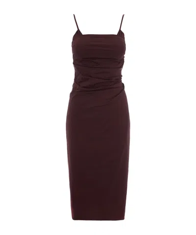 Patrizia Pepe Ruched Spaghetti-strap Midi Dress In Brown