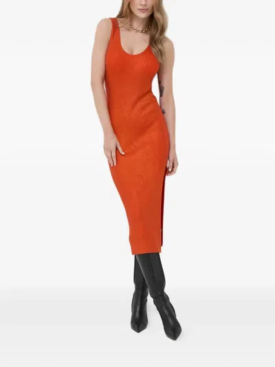 Patrizia Pepe Split Ribbed Midi Dress In Orange