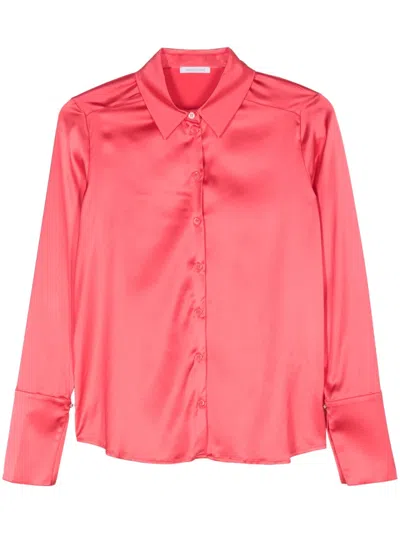 Patrizia Pepe Spread-collar Satin Shirt In Pink
