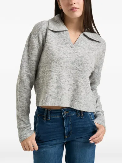 Patrizia Pepe Spread-collar Knitted Sweater In Gray