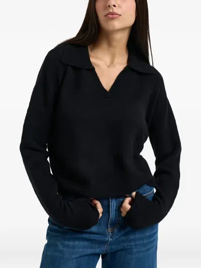 Patrizia Pepe Spread-collar V-neck Sweater In Black