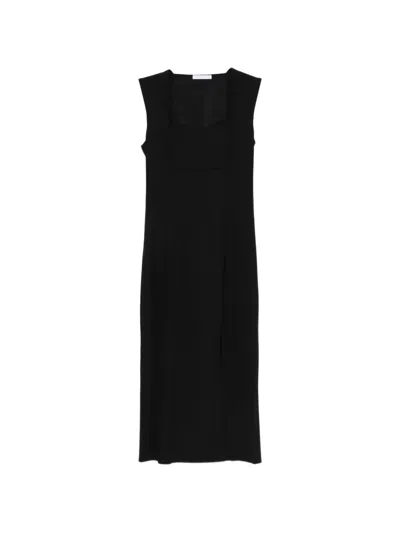 Patrizia Pepe Square-neck Midi Dress In Black