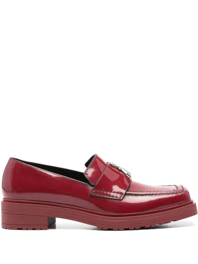 Patrizia Pepe Square Toe Leather Loafers In Red
