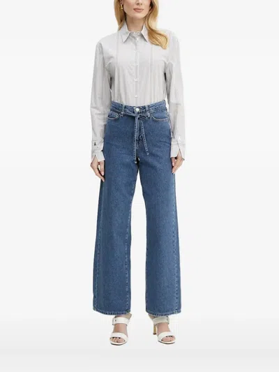 Patrizia Pepe Striped Bee-embellished Shirt In Gray