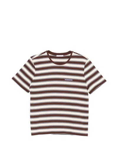 Patrizia Pepe Striped Cotton T-shirt In Brown
