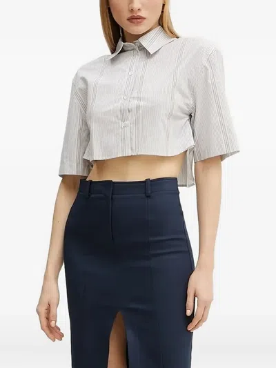 Patrizia Pepe Striped Cropped Shirt In Gray