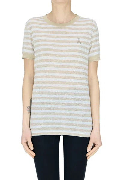 Patrizia Pepe Striped Knit T-shirt In Gold