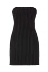 Patrizia Pepe Black Wide-neck Pinstriped Minidress In Black