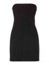 Patrizia Pepe Black Wide-neck Pinstriped Minidress In Negro