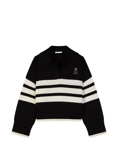 Patrizia Pepe Striped Polo-collar Sweater In Black