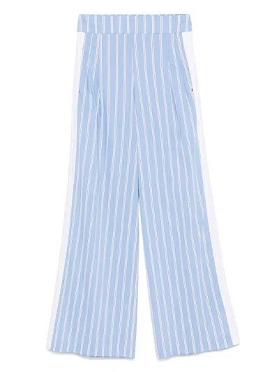 Patrizia Pepe Striped Poplin Trousers In Blue