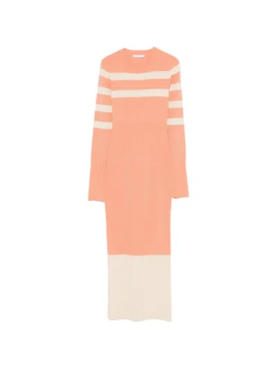 Patrizia Pepe Striped Two-tone Knit Dress In Orange