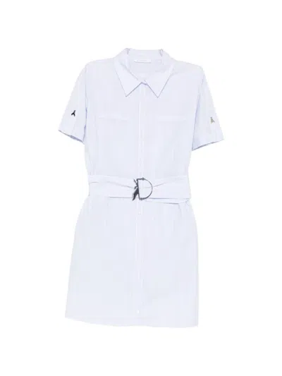 Patrizia Pepe Stripes Belt Mini Shirt Dress In White