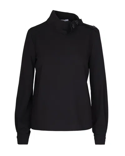PATRIZIA PEPE STRUCTURED HIGH-NECK TOP WITH TEXTURED FABRIC AND DECORATIVE BUTTON DETAIL