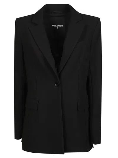 Patrizia Pepe Structured Single-breasted Blazer With Notched Lapel And Flap Pockets In Black