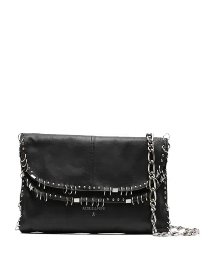 Patrizia Pepe Stud-embellished Chain Shoulder Bag In Black