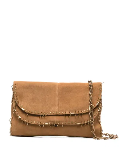 Patrizia Pepe Stud-embellished Suede Shoulder Bag In Neutral