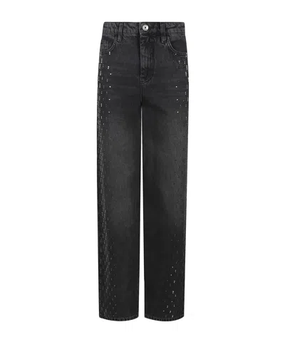 Patrizia Pepe Studded Wide Leg Jeans In Black