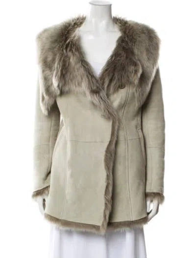 Pre-owned Patrizia Pepe Suede Faux Fur Coat In Neutral