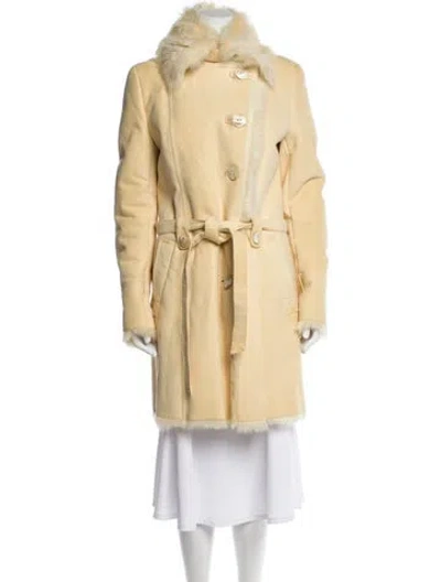 Pre-owned Patrizia Pepe Suede Faux Fur Coat In Yellow