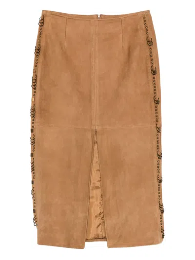 Patrizia Pepe Suede Midi Skirt In Brown