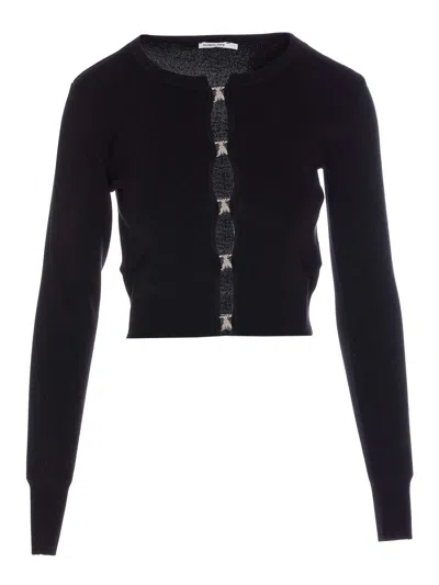 Patrizia Pepe Black Crewneck With Plaque Logo Hook Closure In Blue