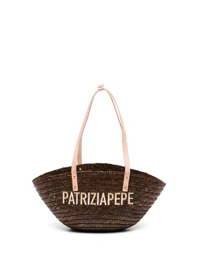 Patrizia Pepe Summer Straw Beach Bag In Brown