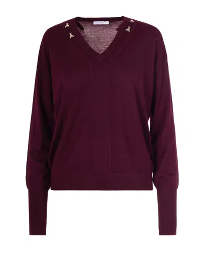Patrizia Pepe Maglia Con Scollo A V Purple Red In Burgundy