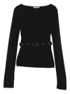 Patrizia Pepe Fitted Black Sweater With Eyelet Belt In Black