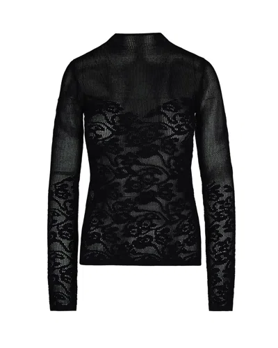 Patrizia Pepe Embroidered-mesh Sweater In Black