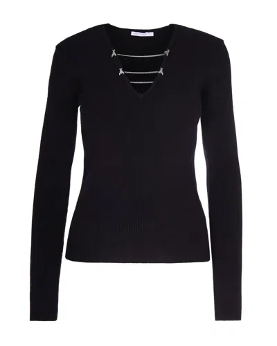 Patrizia Pepe Essential Chain Fitted Sweater In Black