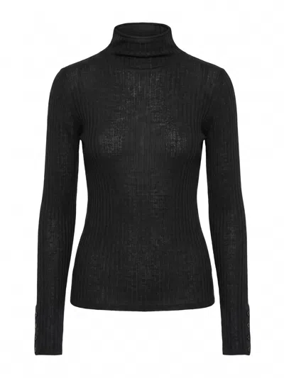Patrizia Pepe Light Wool Funnel-neck Jumper In Black