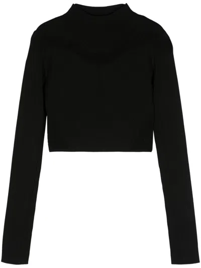 Patrizia Pepe Cropped Knitted Top In Black  