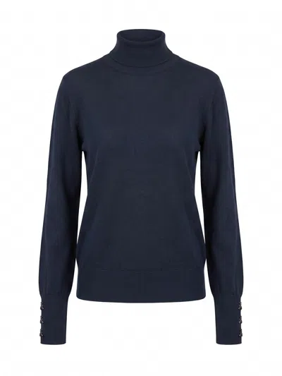 Patrizia Pepe Roll-neck Button-cuff Sweater In Blue
