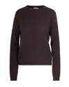 Patrizia Pepe Maglia Essential In Lana Con Dettagli In Lurex Deep Chocolate In Brown