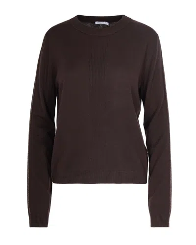 Patrizia Pepe Maglia Essential In Lana Con Dettagli In Lurex Deep Chocolate In Brown