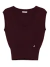 Patrizia Pepe Sleeveless Wool Sweater With V-neckline In Burgundy