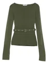 Patrizia Pepe Belted Ribbed Top In Green