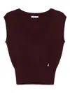 Patrizia Pepe Sleeveless Wool Sweater With V-neckline In Burgundy