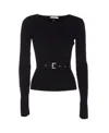 Patrizia Pepe Fitted Black Sweater With Eyelet Belt In Black