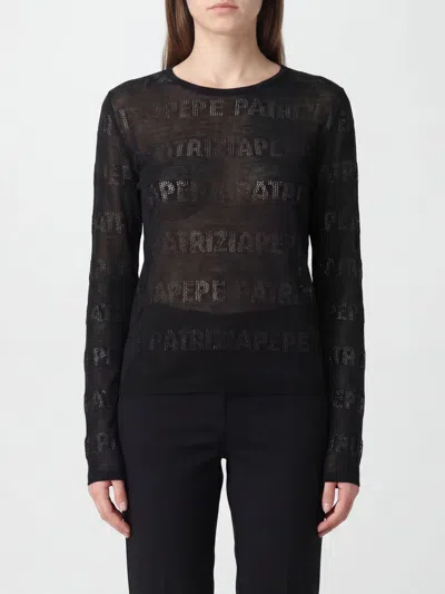 Patrizia Pepe Viscose Sweater With Perforated Logo In Black