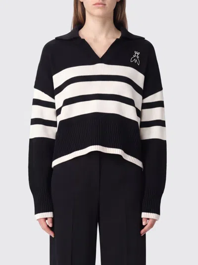 Patrizia Pepe Striped Polo-collar Sweater In Black