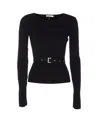 Patrizia Pepe Fitted Black Sweater With Eyelet Belt In Black