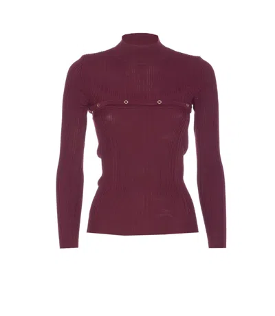 Patrizia Pepe Ribbed Mock-neck Top In Burgundy