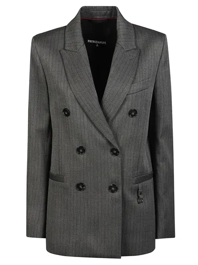 Patrizia Pepe Tailored Grey Double-breasted Jacket With Notch Lapel And Pinstripe In Gray