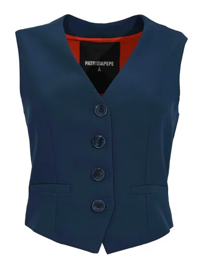 Patrizia Pepe Tailored Vest In Technical Twill In Blue