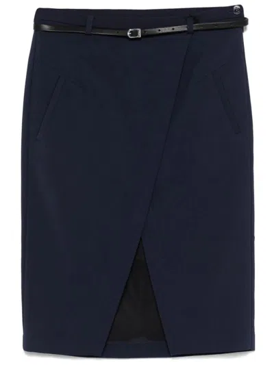 Patrizia Pepe Tailored Wrap Skirt With Side Pockets In Blue