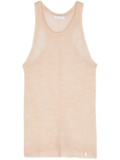 Patrizia Pepe Rush-detail Mesh Tank Top In Beige